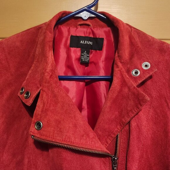 Alfani Women’s Small Red Suede Leather Moto Jacket Asymmetrical Zip Biker - Picture 4 of 10